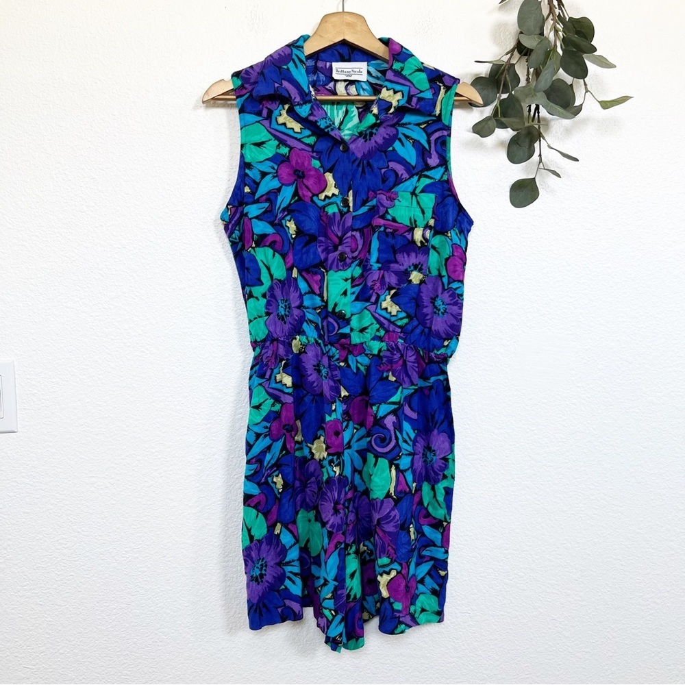 Brittany Nicole- Tropical 80’s Vintage Belted Floral Romper Size Large